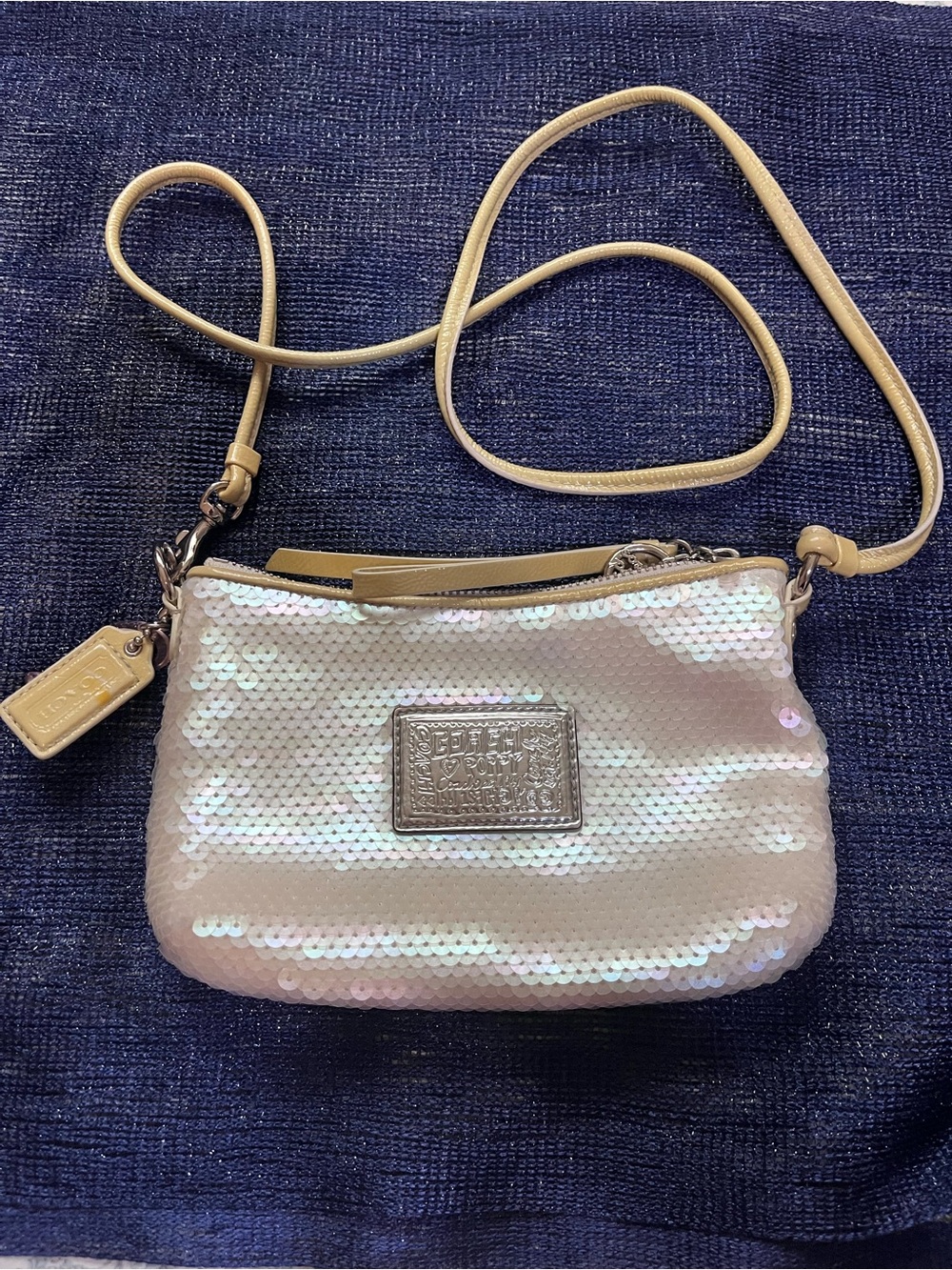Coach Vintage Y2K Poppy Disco Iridescent Cream Sequin Crossbody Bag Mini